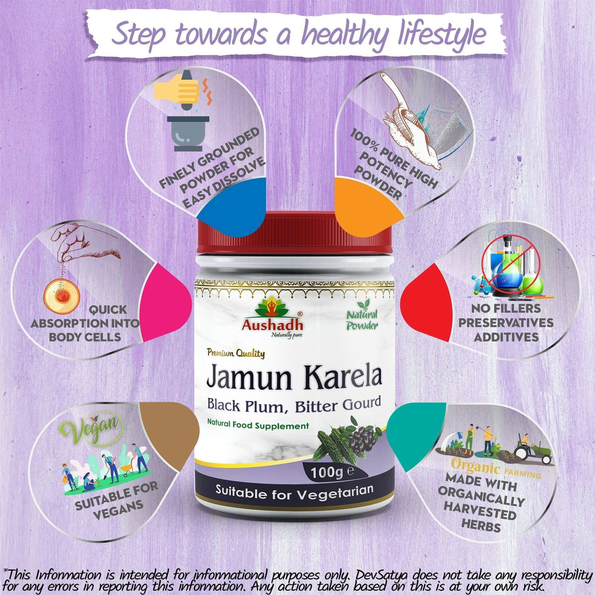 Aushadh Jamun Karela Powder 100g natural Ayurvedic wellness supplement pack