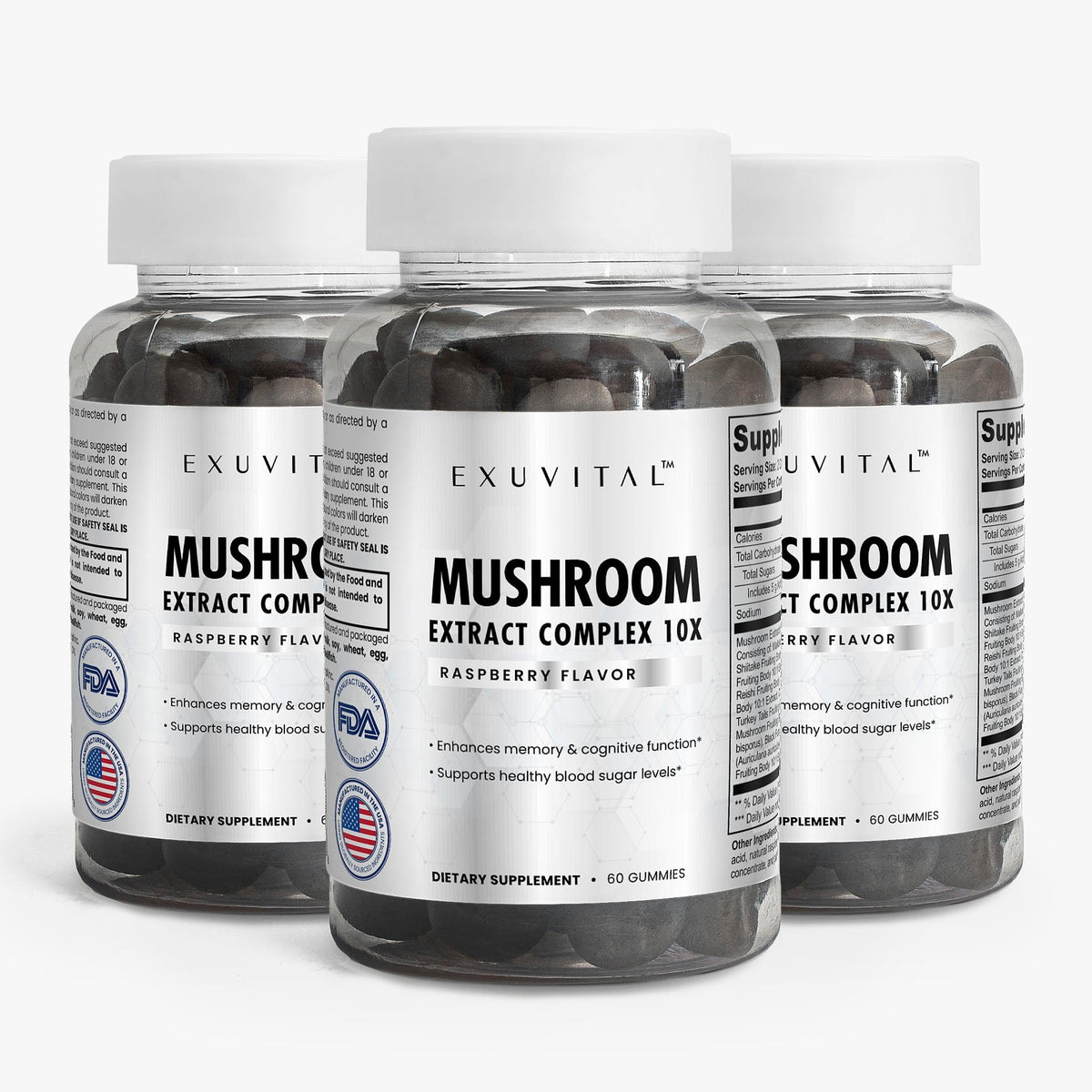 Mushroom Extract Complex supplement icons for vegetarian and vegan friendly options