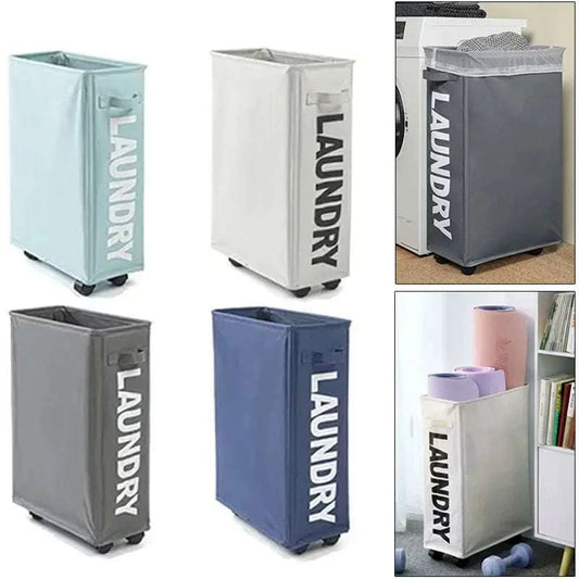 Foldable laundry baskets with wheels for storage and organization