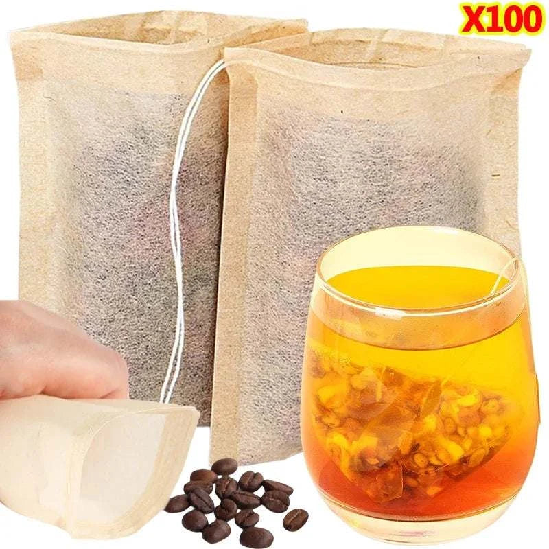 100 biodegradable teabags with drawstring filter for loose tea and coffee powder packaging