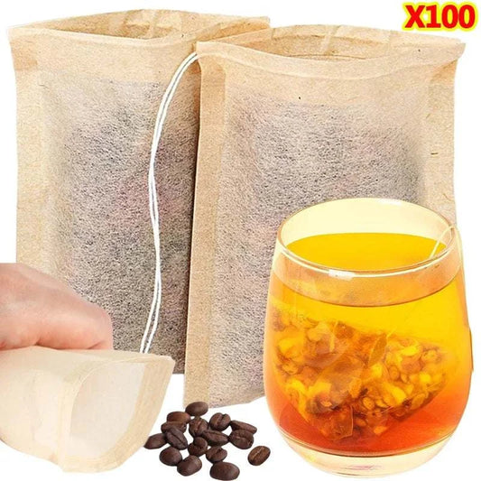 100 biodegradable teabags with drawstring filter for loose tea and coffee powder packaging