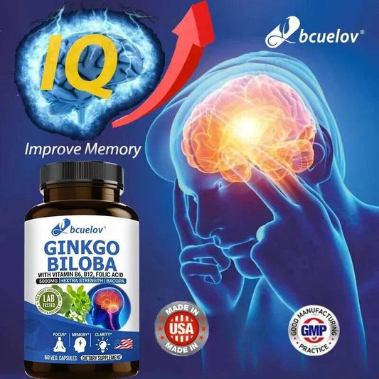 Bottle of advanced nootropic brain booster supplement with vitamins B12 and B6 for memory, focus, and nerve energy.