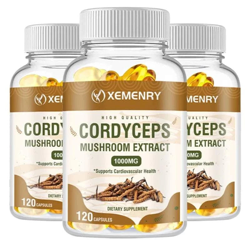Bottle of Cordyceps Mushroom Complex supplement for brain, immune, and stress relief