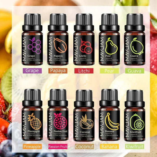 MAYJAM 10ml fruit essential oil bottle with cherry banana papaya grape litchi guava kiwifruit pear fig fragrance for diffuser and candle