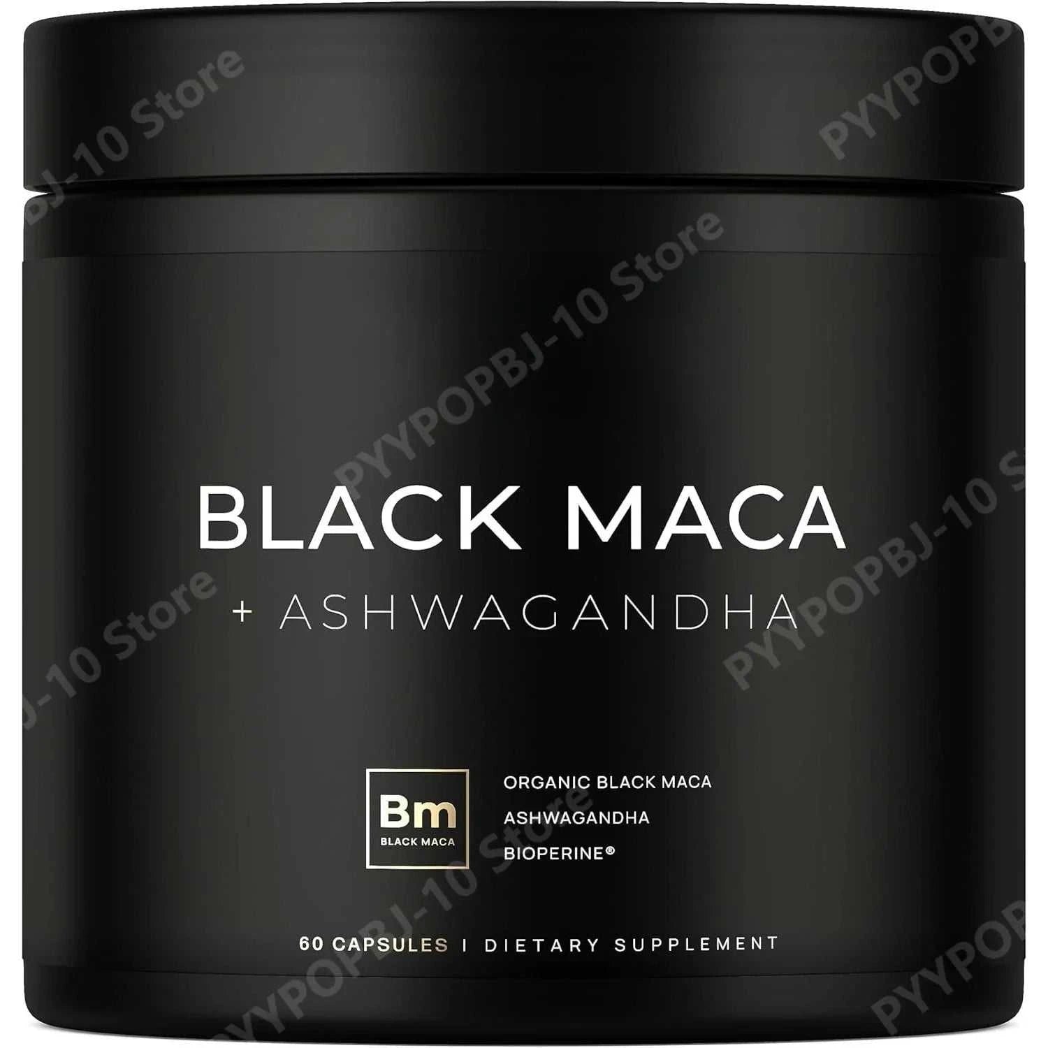 Organic 100% pure Black Maca Root Extract with Ashwagandha supplement for energy and vitality