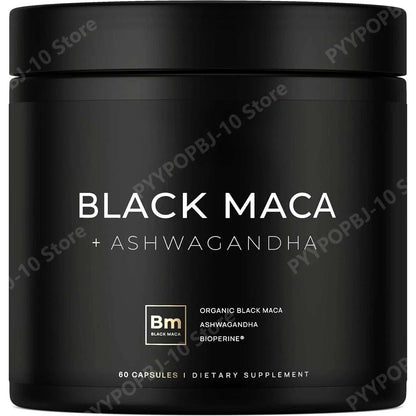 Organic 100% pure Black Maca Root Extract with Ashwagandha supplement for energy and vitality