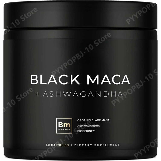 Organic 100% pure Black Maca Root Extract with Ashwagandha supplement for energy and vitality